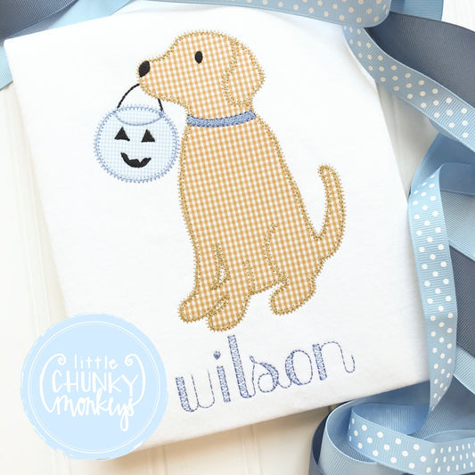 Boy Outfit - Boy Shirt - Fall Halloween Pumpkin Puppy Applique + Personalization