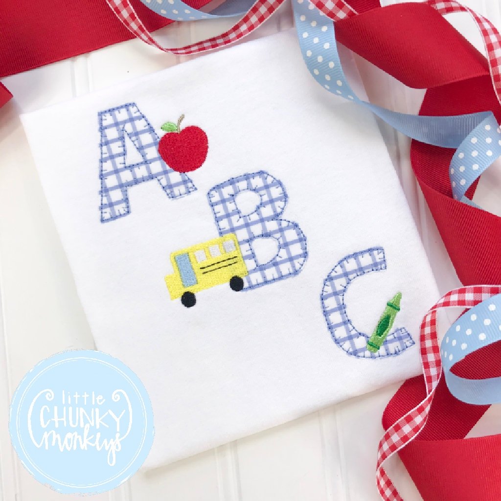 Boy Outfit - Back To School Shirt - Windowpane ABC Applique Shirt
