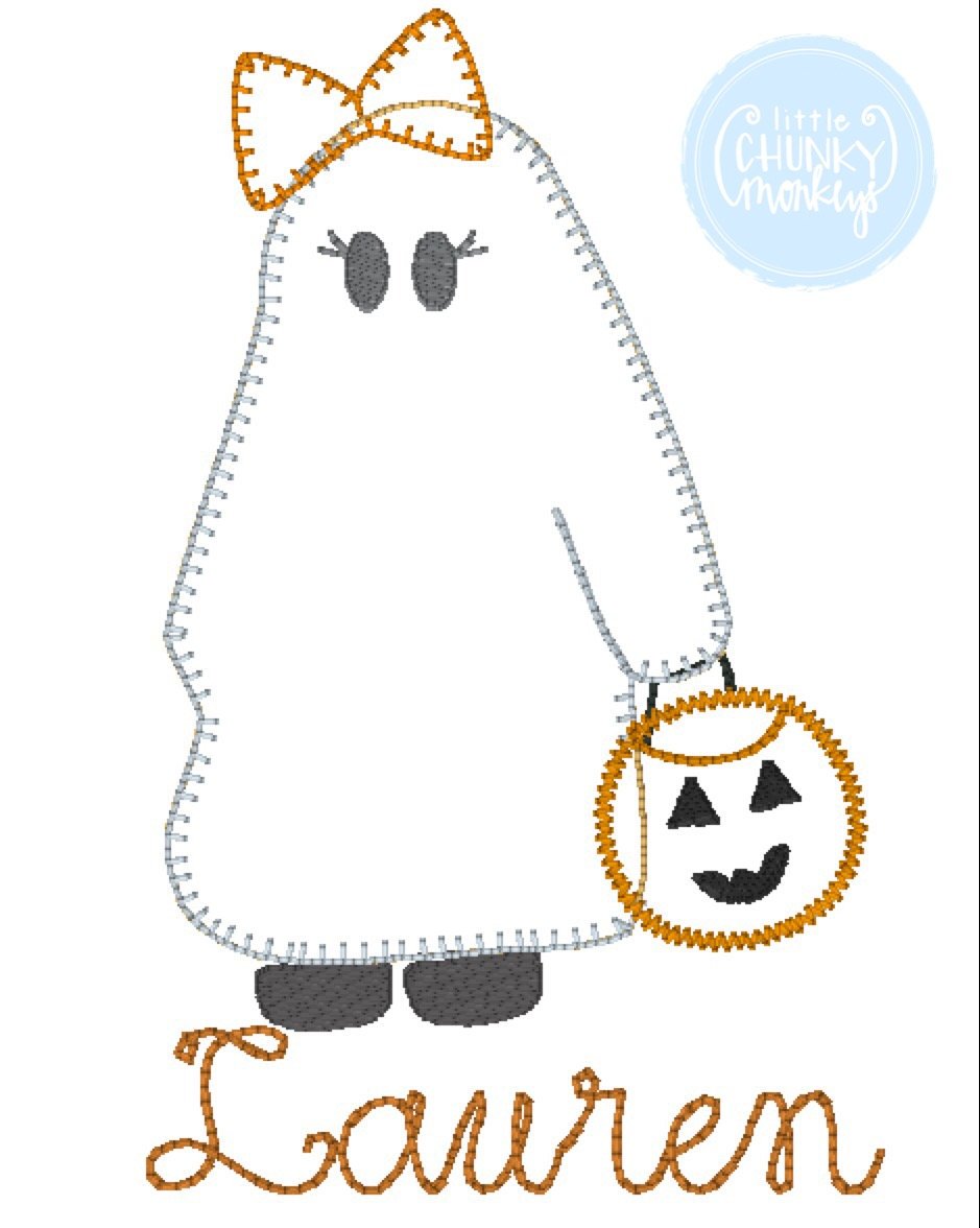 Girl Shirt- Trick or Treating Sheet Ghost Applique Shirt