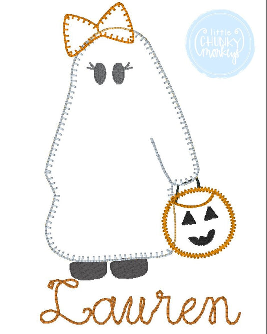 Girl Shirt- Trick or Treating Sheet Ghost Applique Shirt