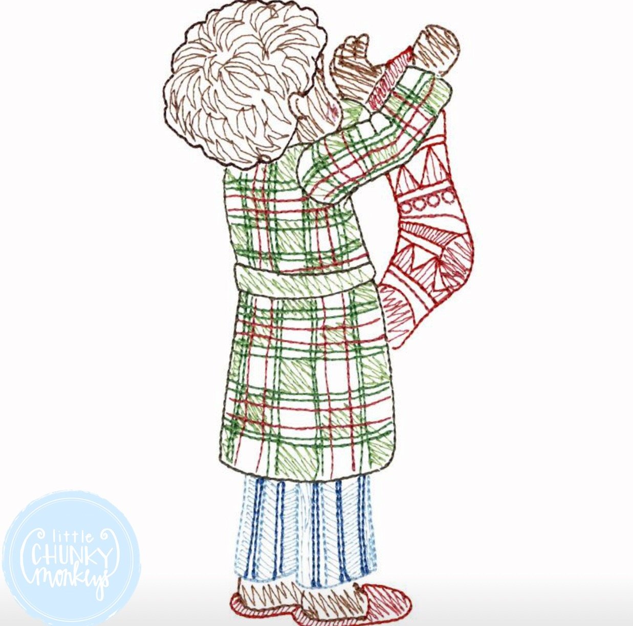 Boy Shirt - Vintage Stitch Boy Reaching in Stocking