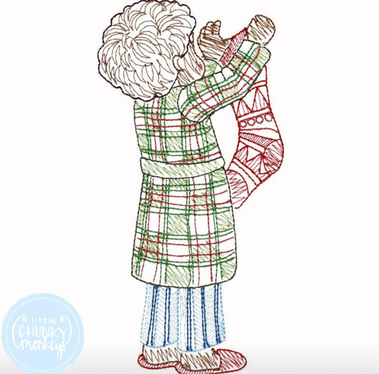 Boy Shirt - Vintage Stitch Boy Reaching in Stocking