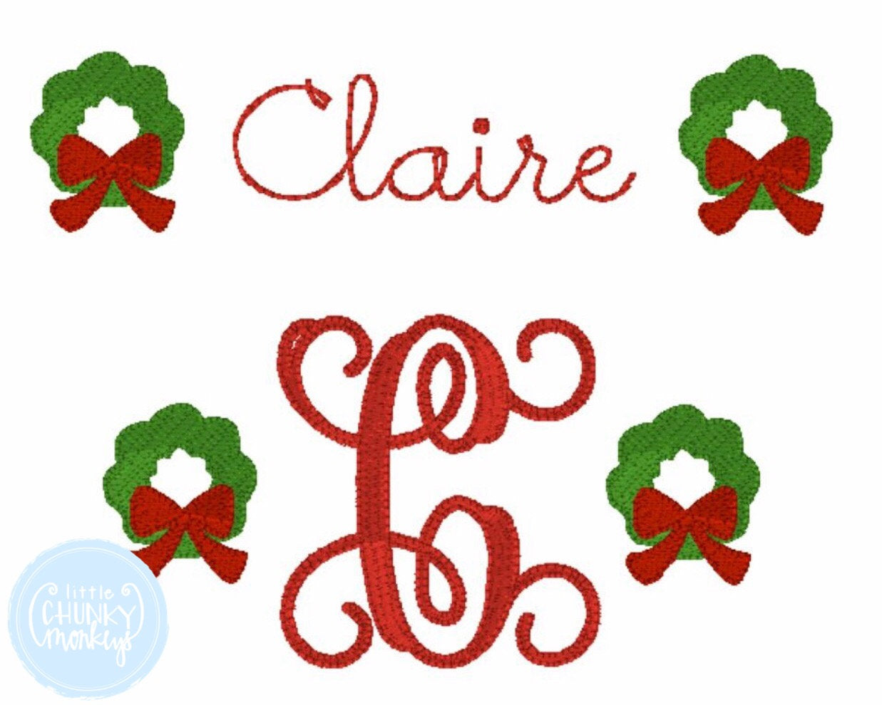 Girl Shirt - Stitched Name or Middle Initial with Mini Wreaths