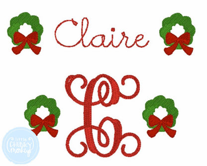 Girl Shirt - Stitched Name or Middle Initial with Mini Wreaths
