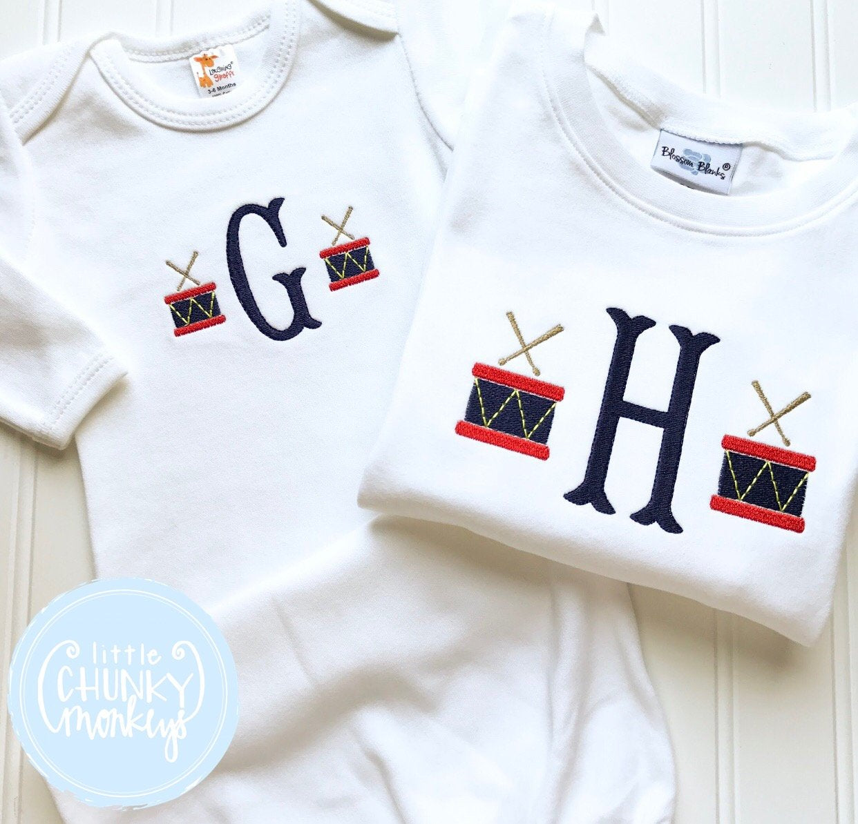 Boy Shirt - Single Initial with Mini Drum