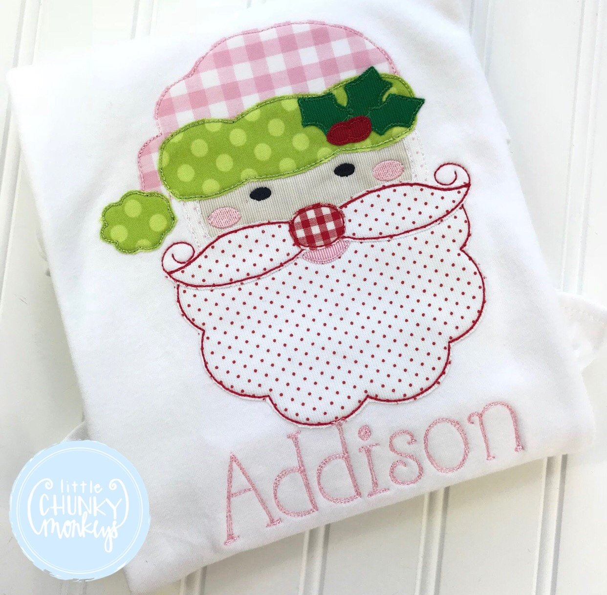 Girl Shirt - Applique Santa with Personalization