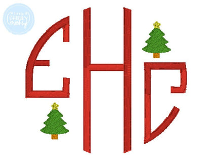 Boy Shirt -Circle Monogram with Mini Christmas Trees