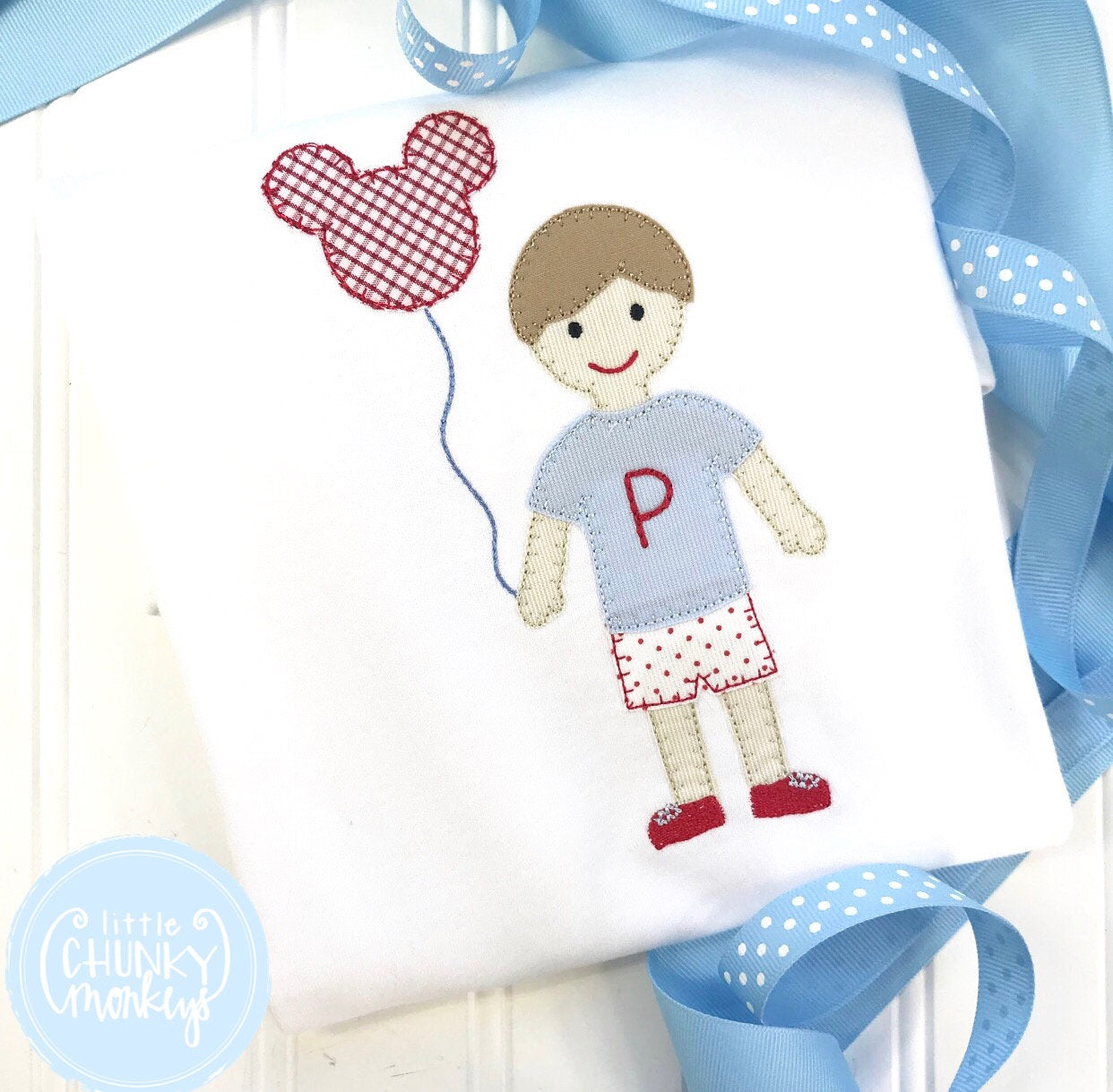 Boy Shirt - Boy Shirt - Light Brown Haired Boy with Mouse Balloon