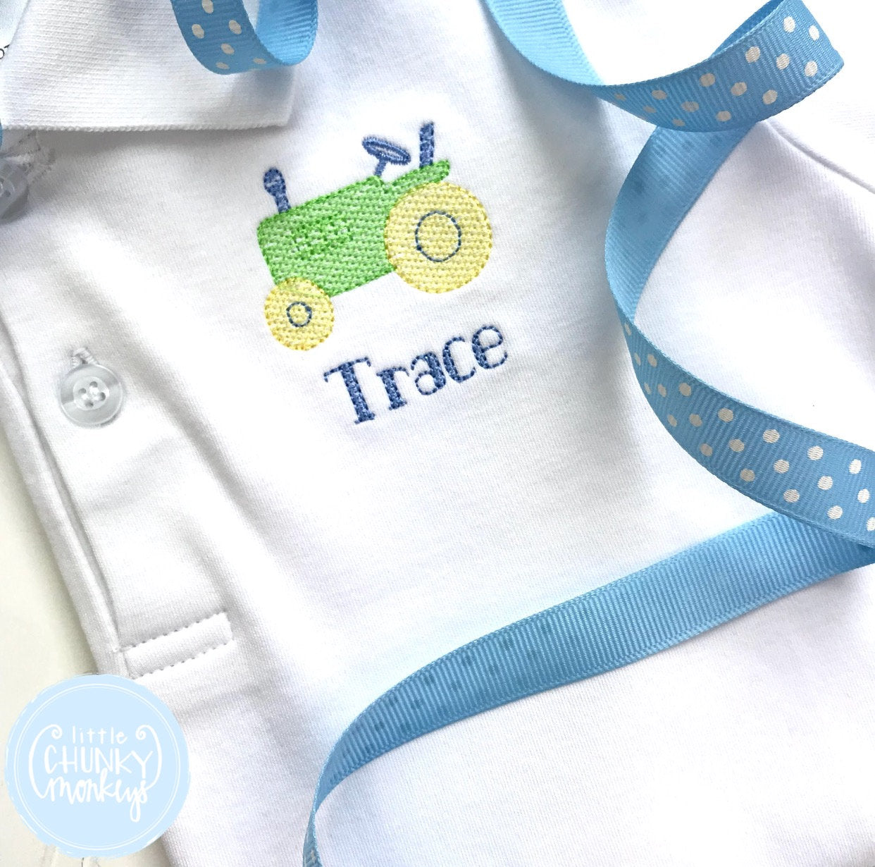 Boy Polo Shirt - Mini Tractor + Personalization