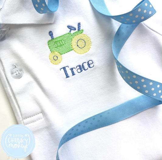 Boy Polo Shirt - Mini Tractor + Personalization