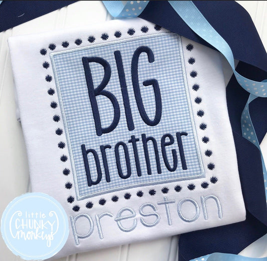 Boy Shirt - Boy Shirt - Big Brother Square Applique Shirt With Name