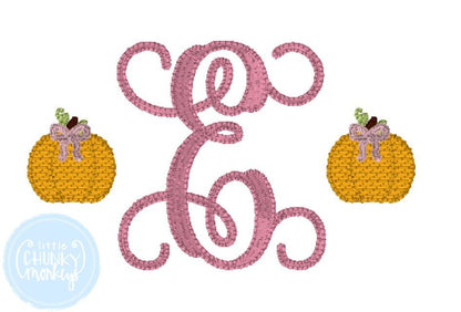 Girl Shirt- Stitched Single Initial with Mini Pumpkins on Each Side