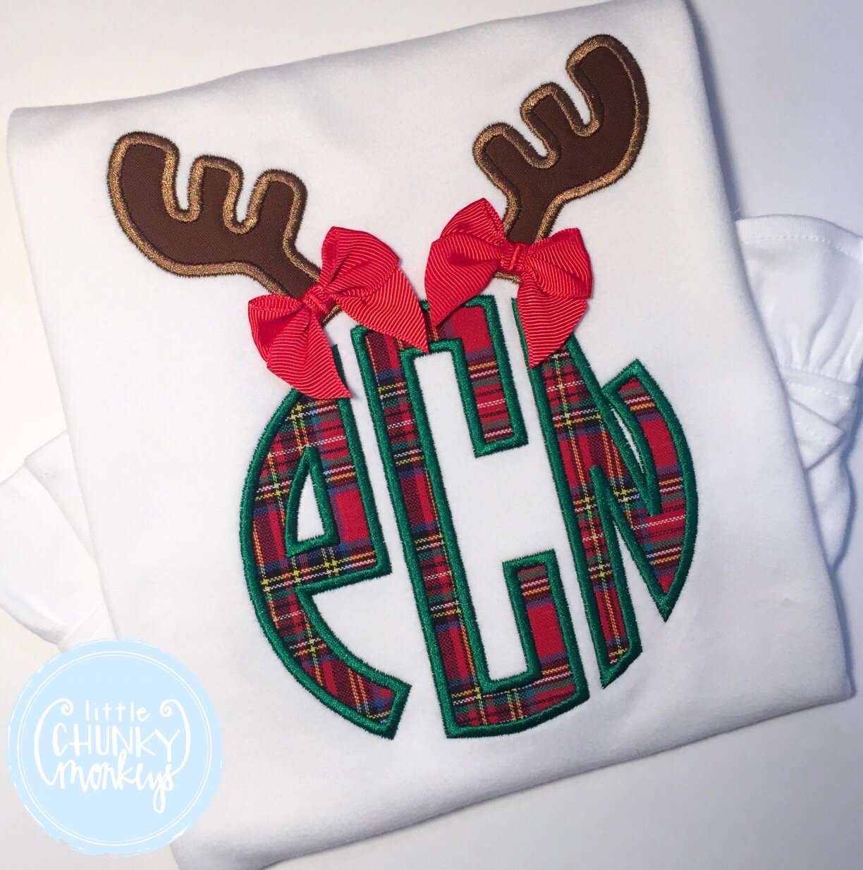 Girl Shirt - Applique Monogram with Antlers and Bows