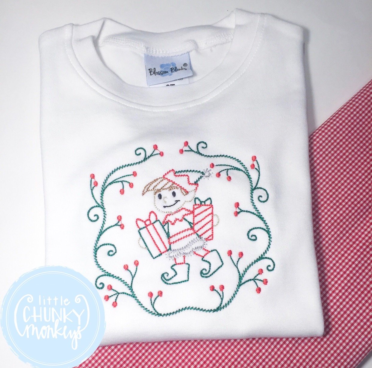 Boy Shirt -Stitched Boy Elf Carrying Presents