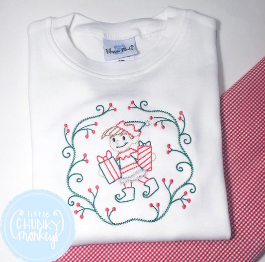 Boy Shirt -Stitched Boy Elf Carrying Presents