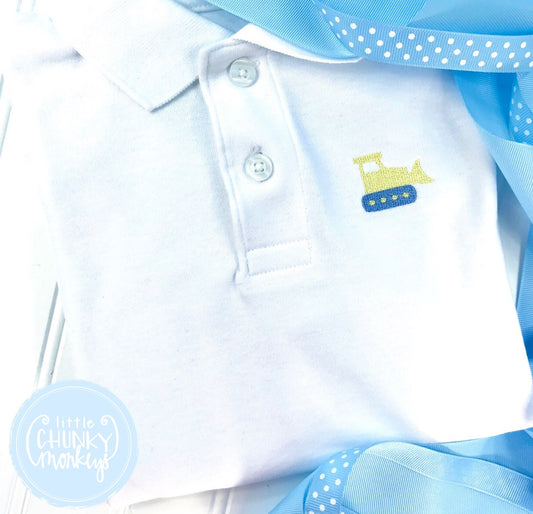 Boy Polo Shirt - Bulldozer on White Polo Shirt