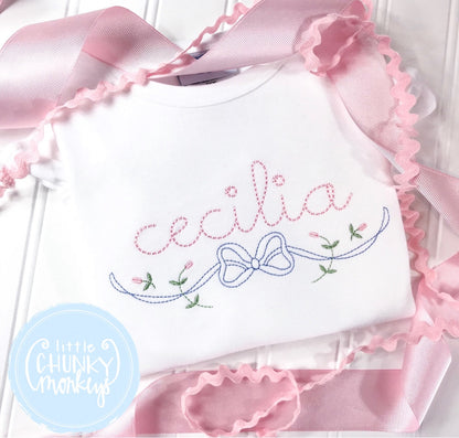Girl Shirt - Stitched Name with Bow and Flowers