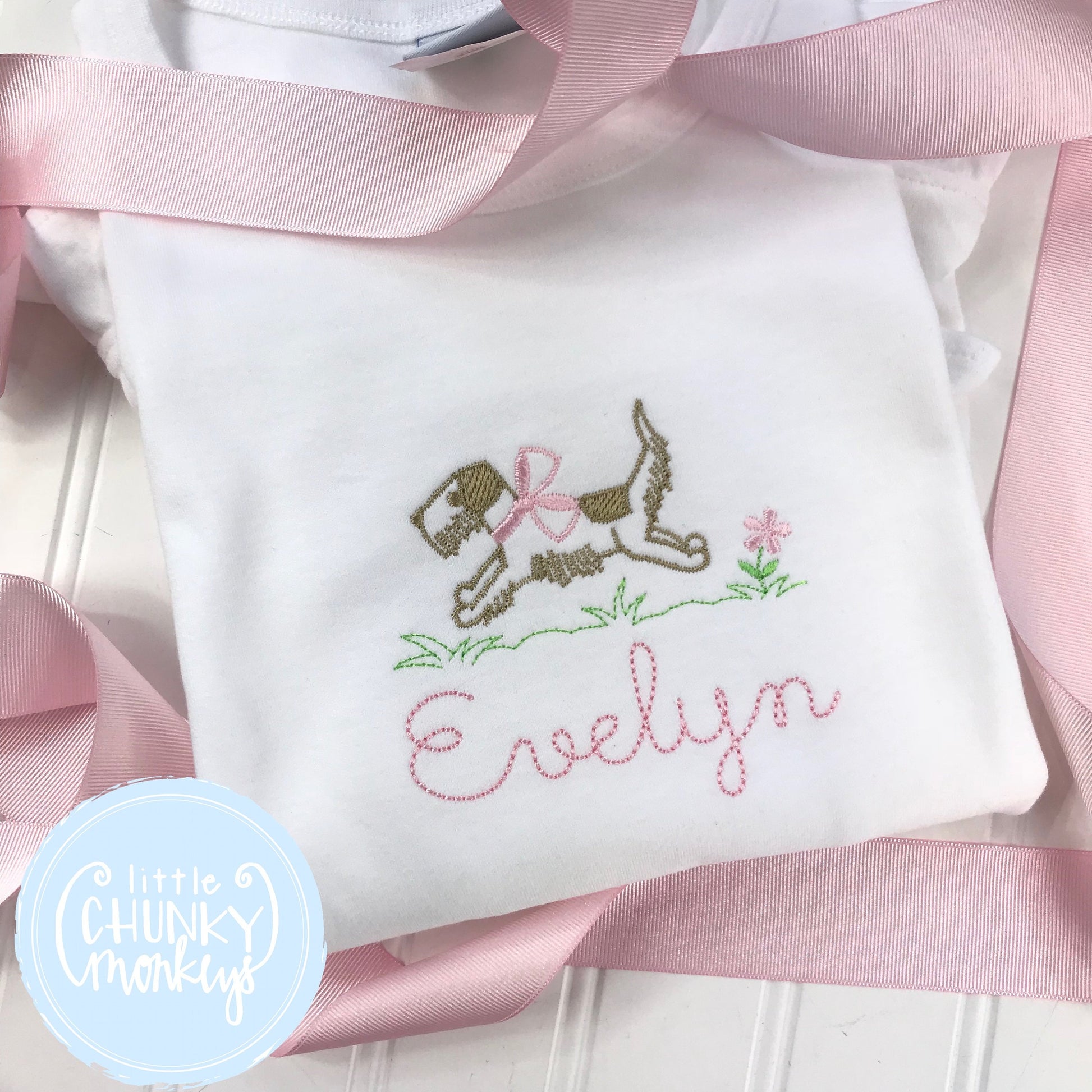 Girl Shirt - Stitched Dog with Bow + Personalization