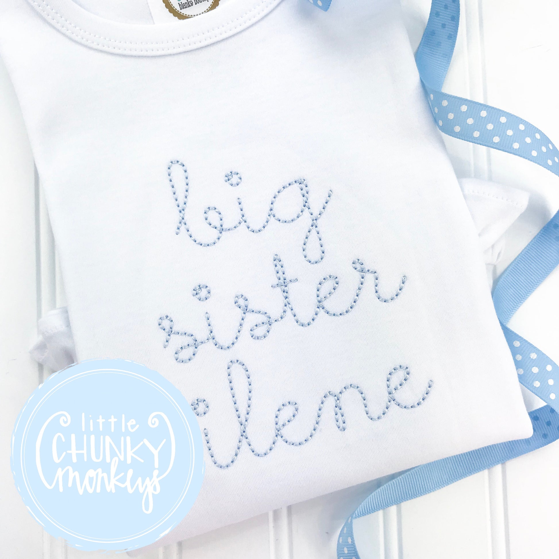 Girl Shirt - Vintage Stitched "Big Sister" in Blue