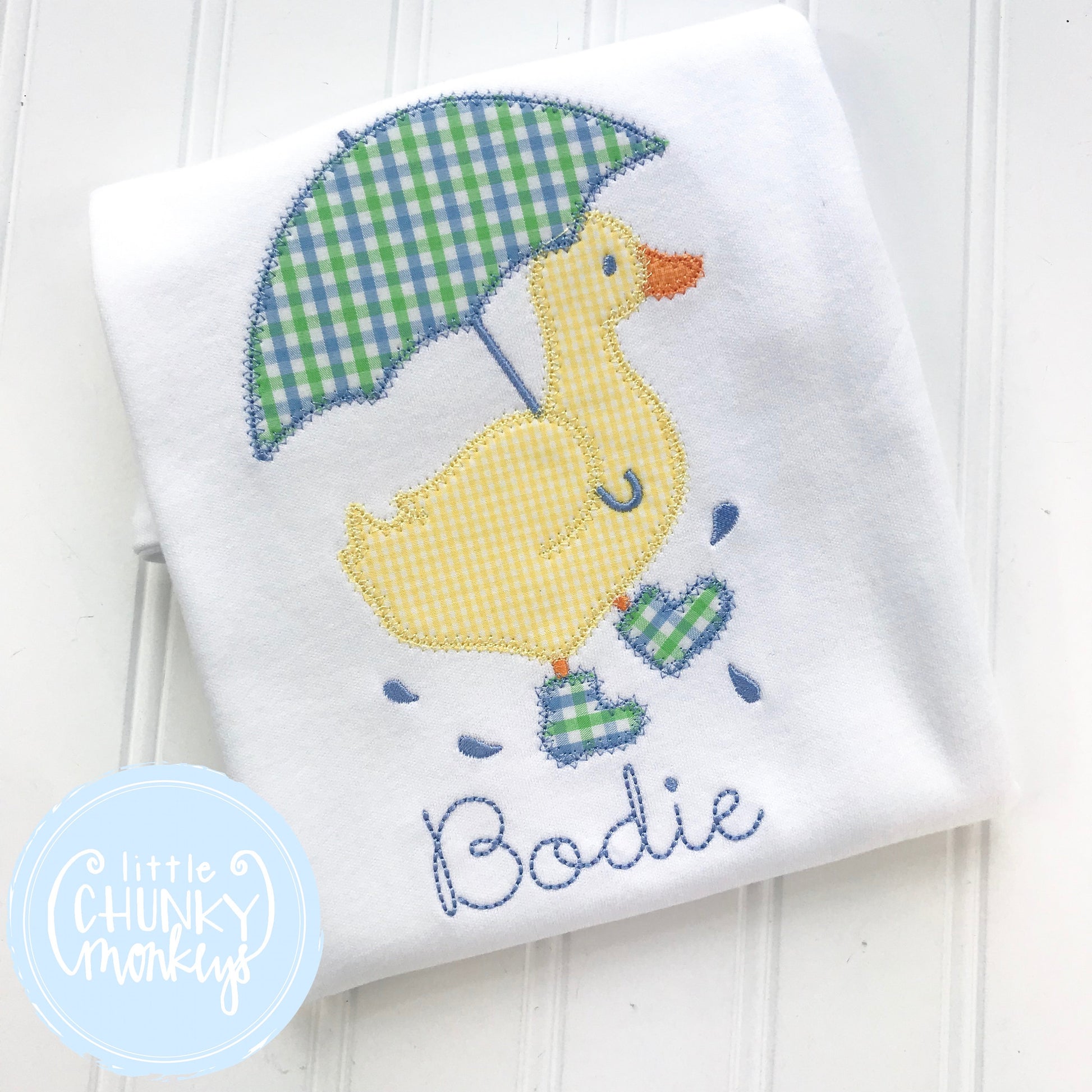 Boy Shirt - Spring Shirt - Summer Shirt - Boy Duck with Umbrella Applique Shirt
