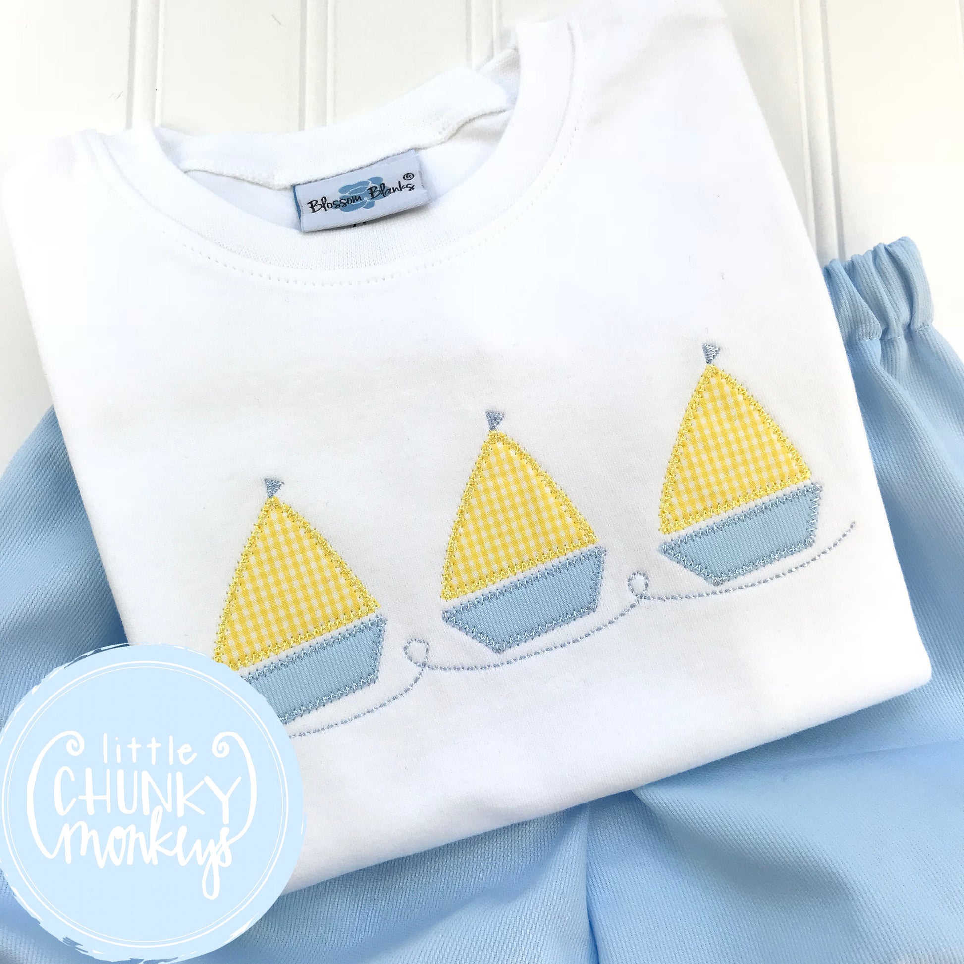 Boy Shirt - Boy Summer Shirt - Sailboat Trio on White Tee