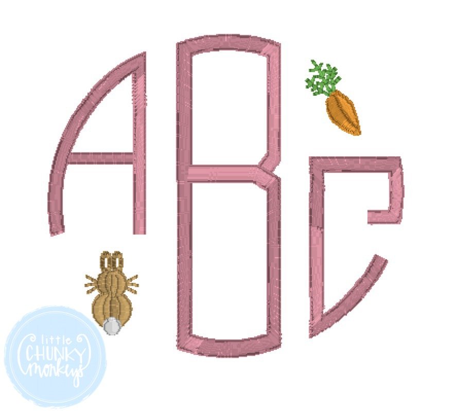 Girl Shirt - Easter Girl Shirt - Stitched Circle Monogram with Mini Bunny and Carrot