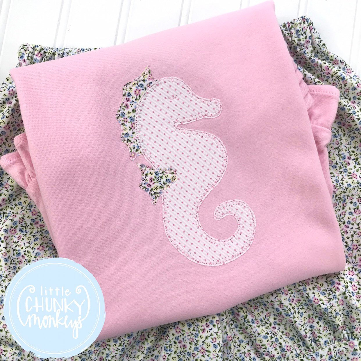 Girl Shirt - Seahorse Applique on Light Pink