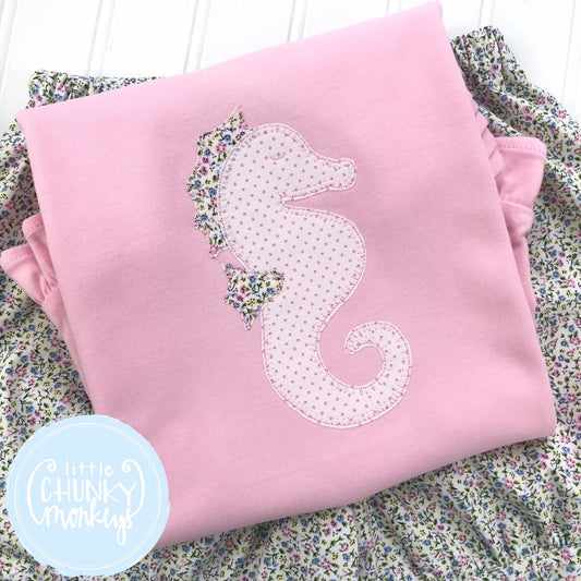 Girl Shirt - Seahorse Applique on Light Pink