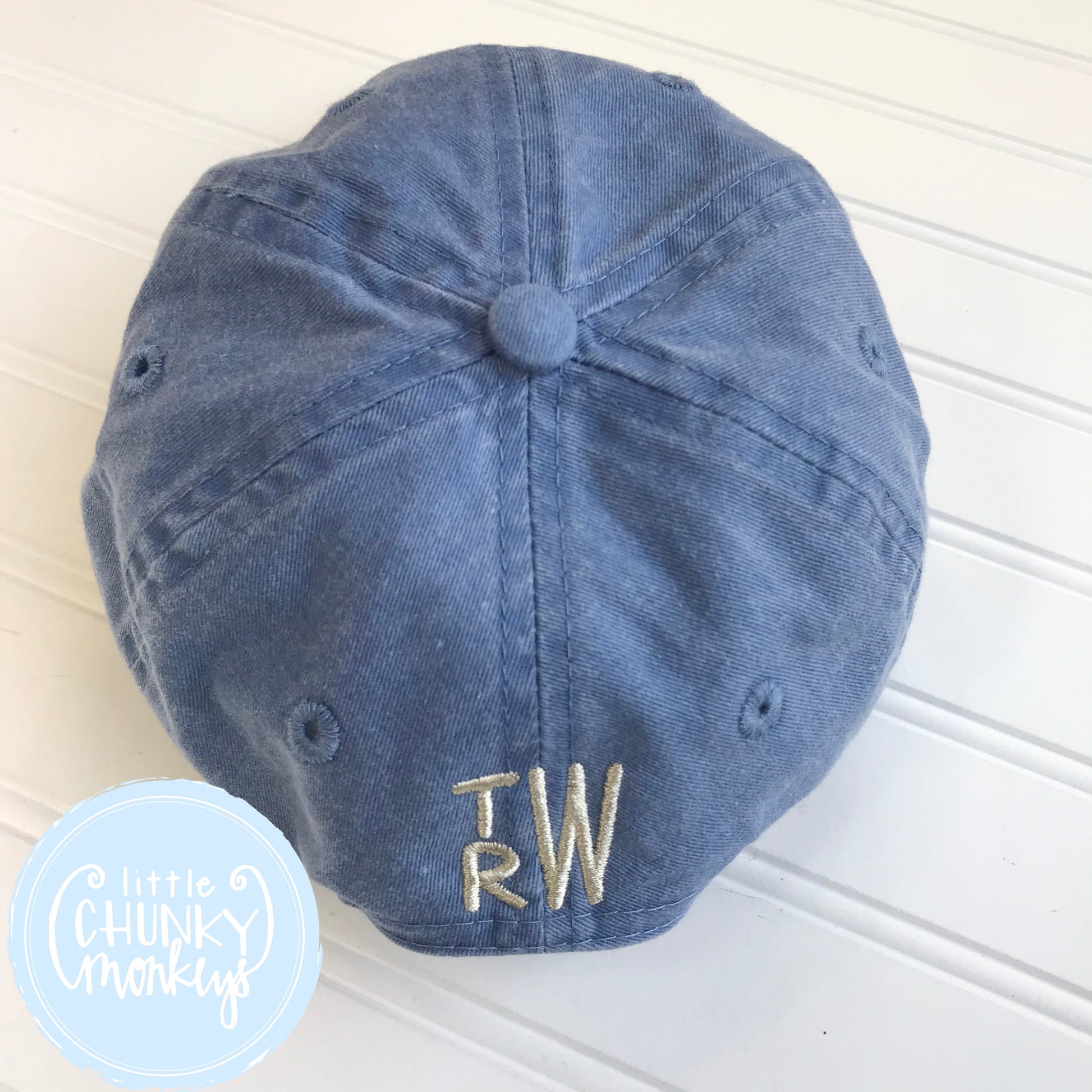 Toddler Kid Hat - Faded Baby Blue Hat with Stitched Dog