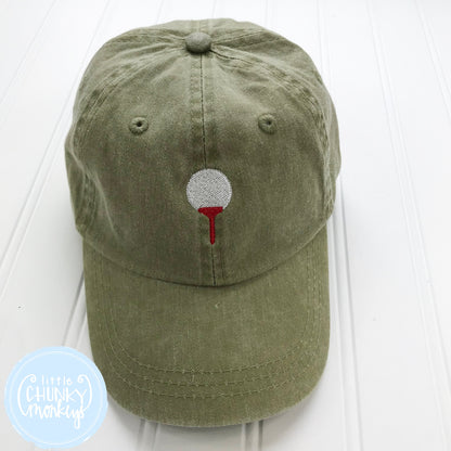 Toddler Kid Hat - Golf Tee on Olive Hat
