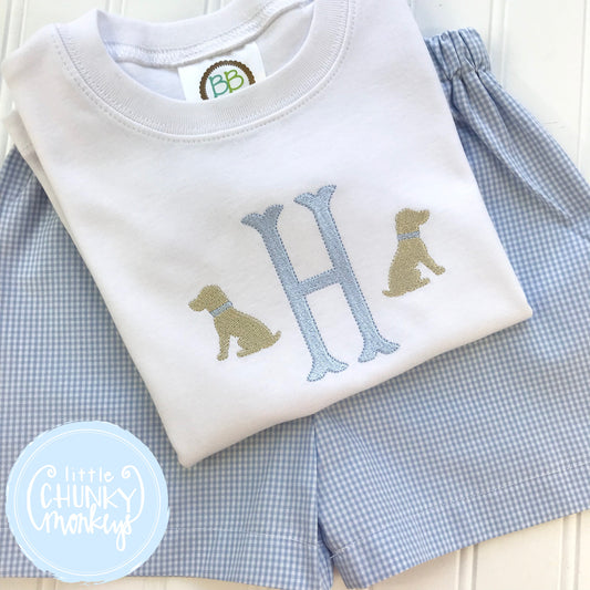 Boy Shirt -Single Initial with Mini Sitting Dogs