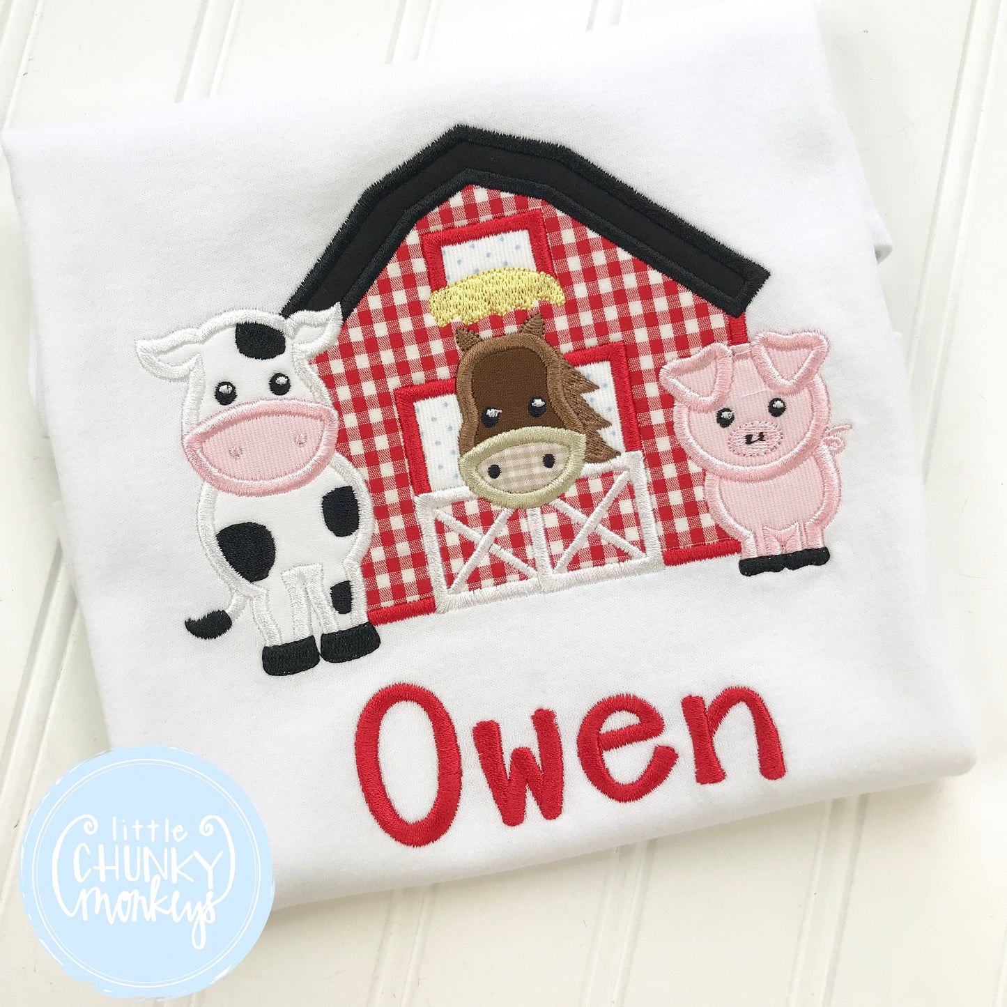 Boy Shirt -Applique Farm Scene