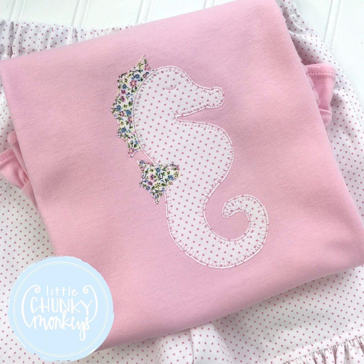 Girl Shirt - Seahorse Applique on Light Pink