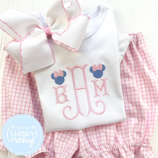 Girl Shirt - Girl Shirt - Stitched Monogram with Mini Mouse Heads