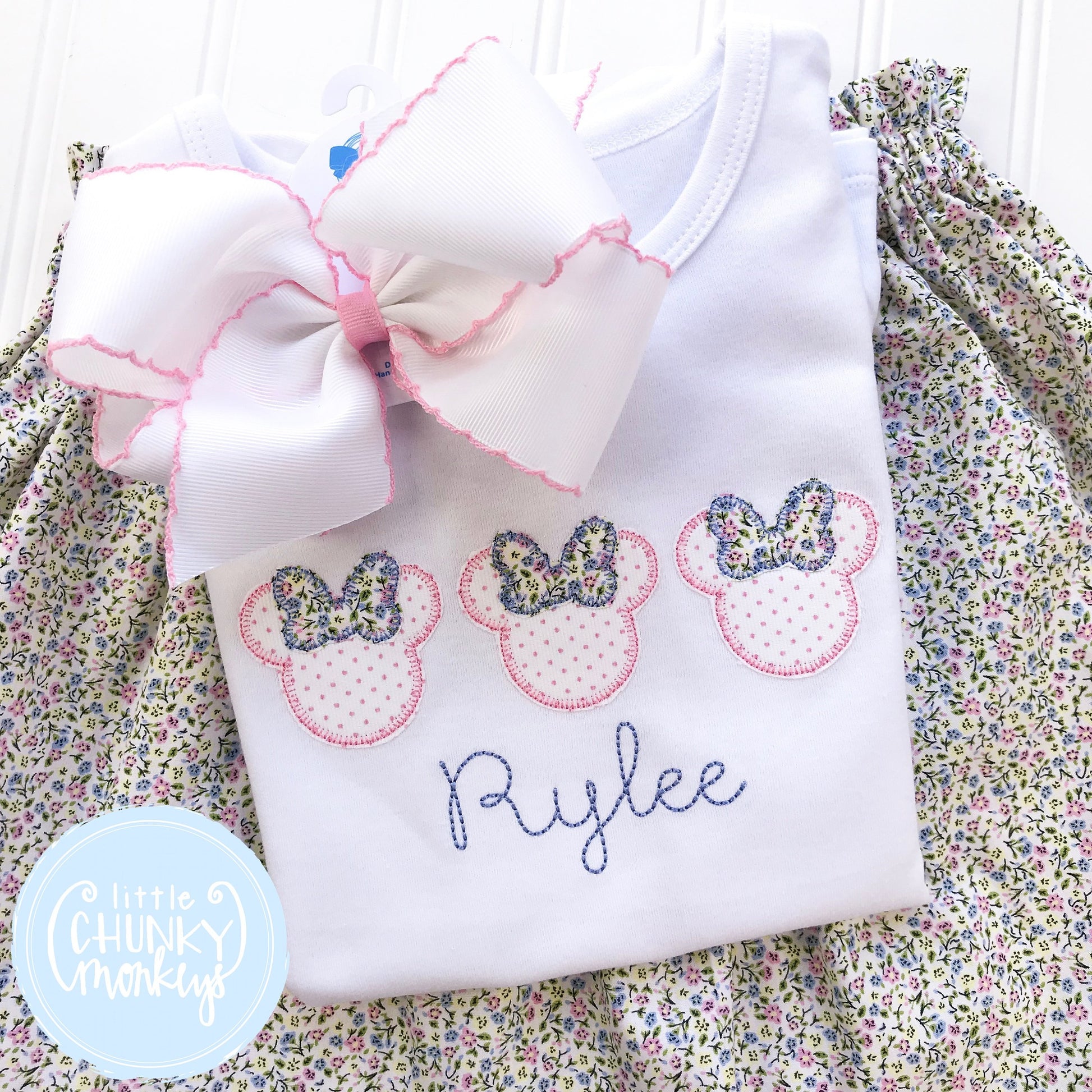 Girl Shirt - Girl Shirt - Applique Mini Mouse Trio