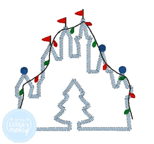 Boy Shirt -Stitched Castle with Christmas Lights