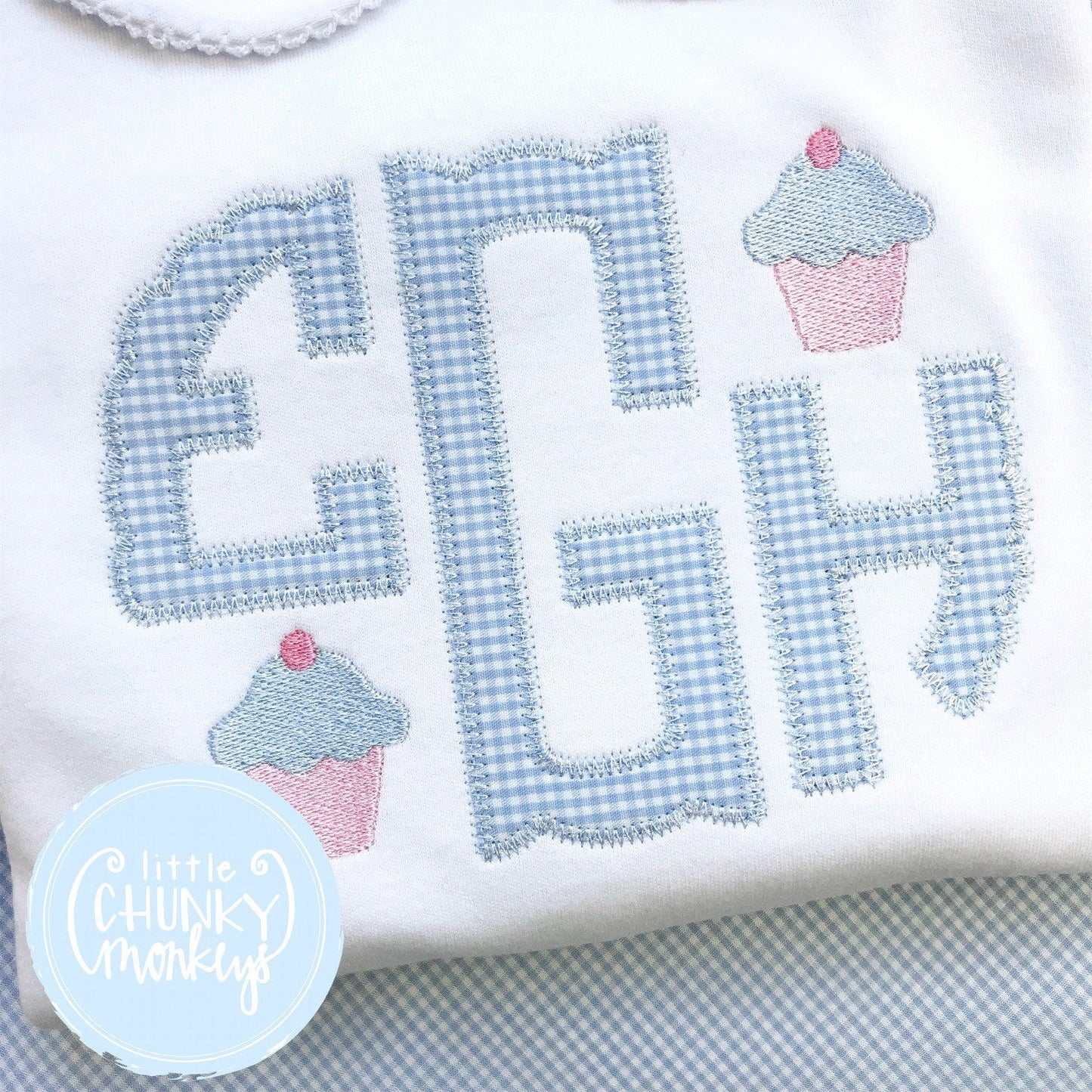 Girl Peter Pan Collar Shirt - Appliqué Monogram with Mini Cupcakes