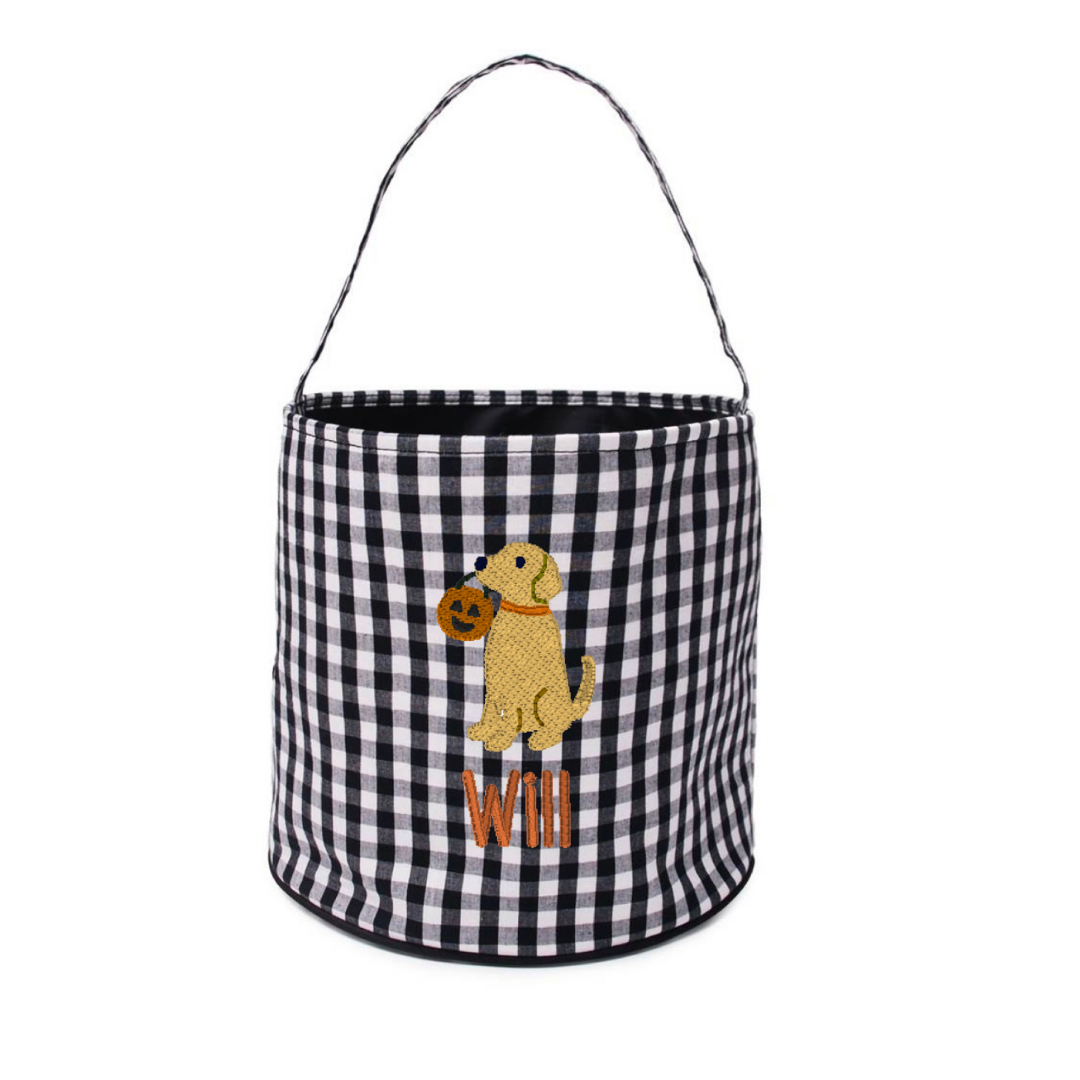 Black Gingham Halloween Bucket Tote