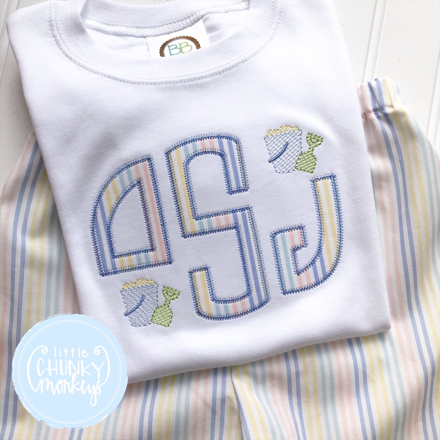 Boy Shirt - Applique Monogram with Mini Sand Buckets