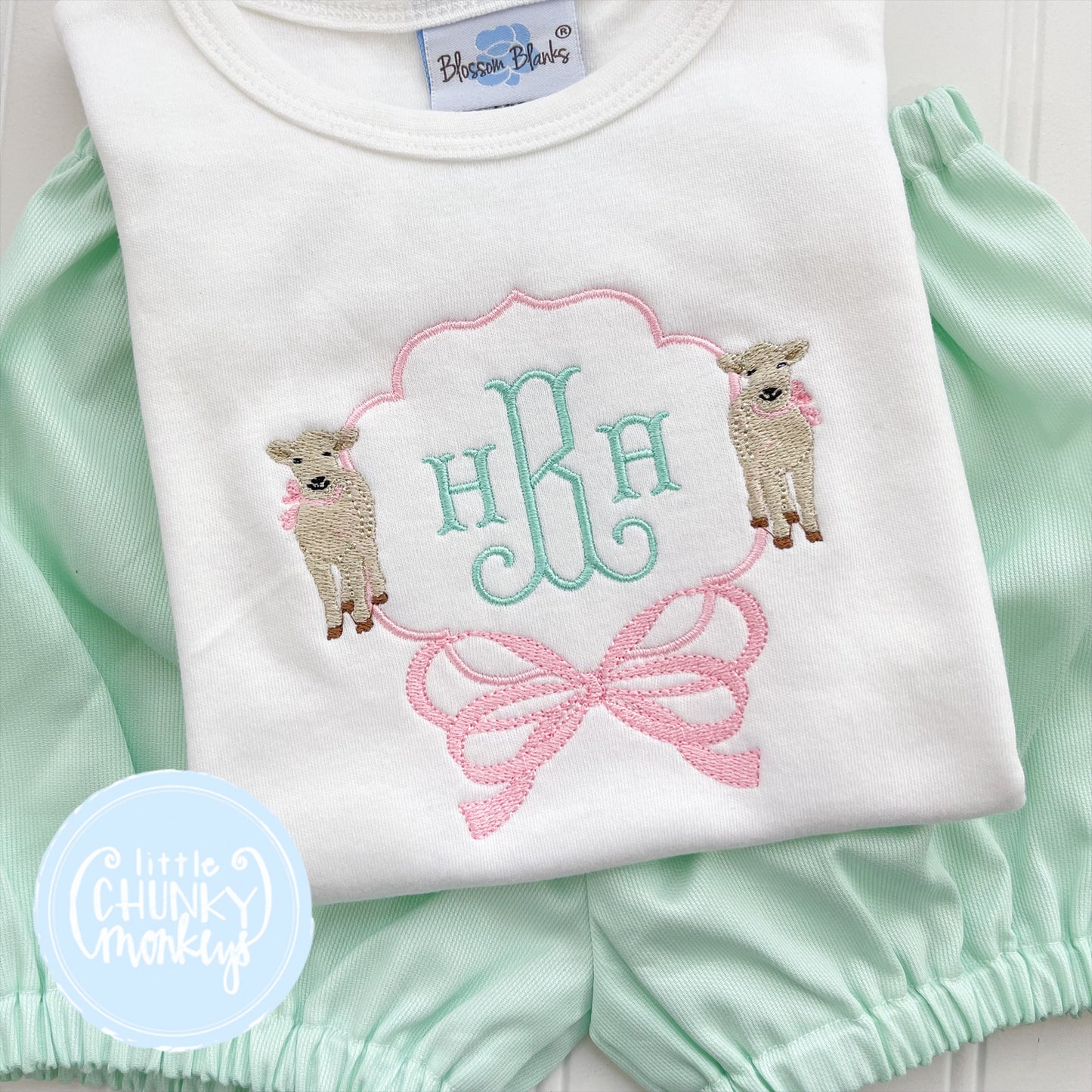 Girl Shirt - Lamb Monogram with Bow