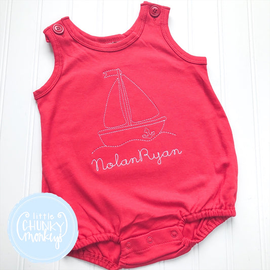 Boy Sun Bubble - Vintage Stitch Sailboat on Red Sun Bubble