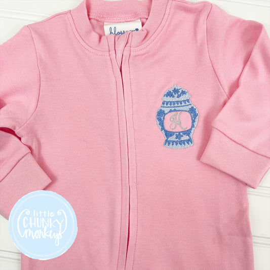 Pink Footed Romper - Chinoiserie Jar