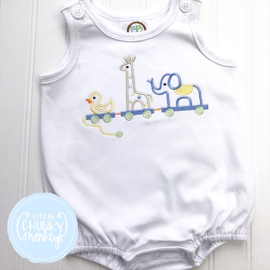 Boy Sun Bubble - Embroidered Animal Trio on White Sun Bubble