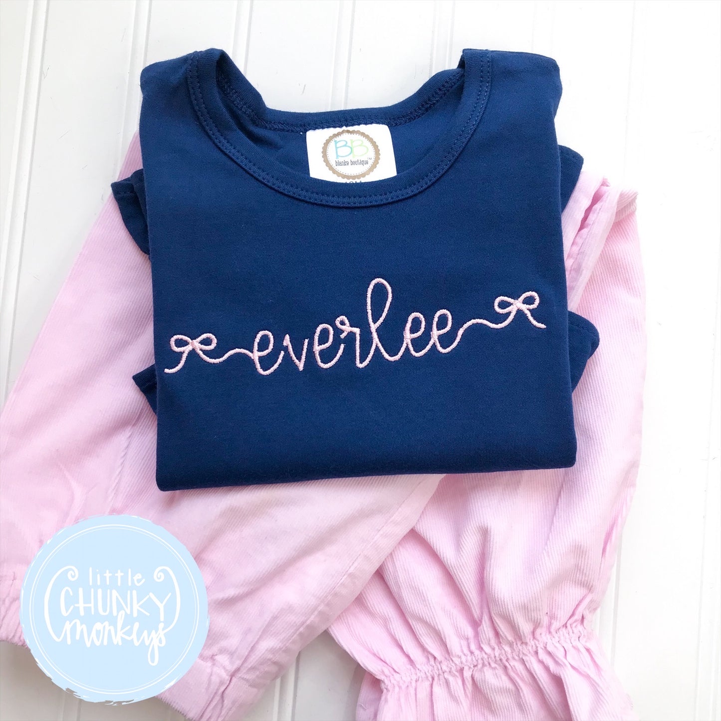 Girl Shirt - Bow Personalization on Navy Shirt