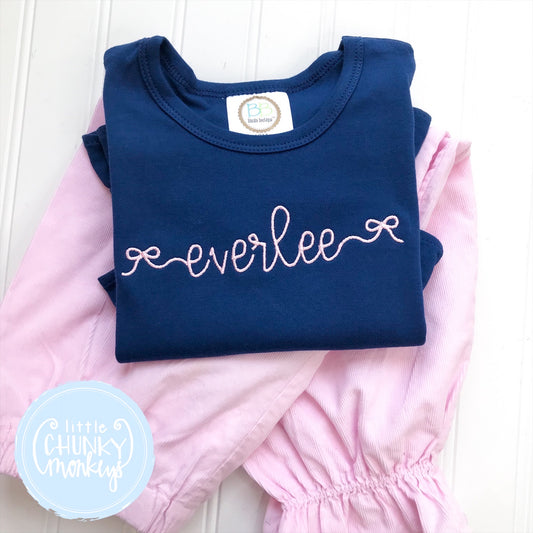 Girl Shirt - Bow Personalization on Navy Shirt