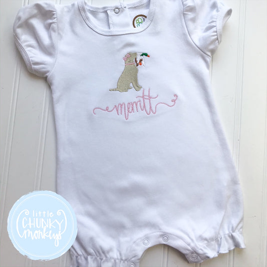 Girl Romper - White Romper with Dog and Duck