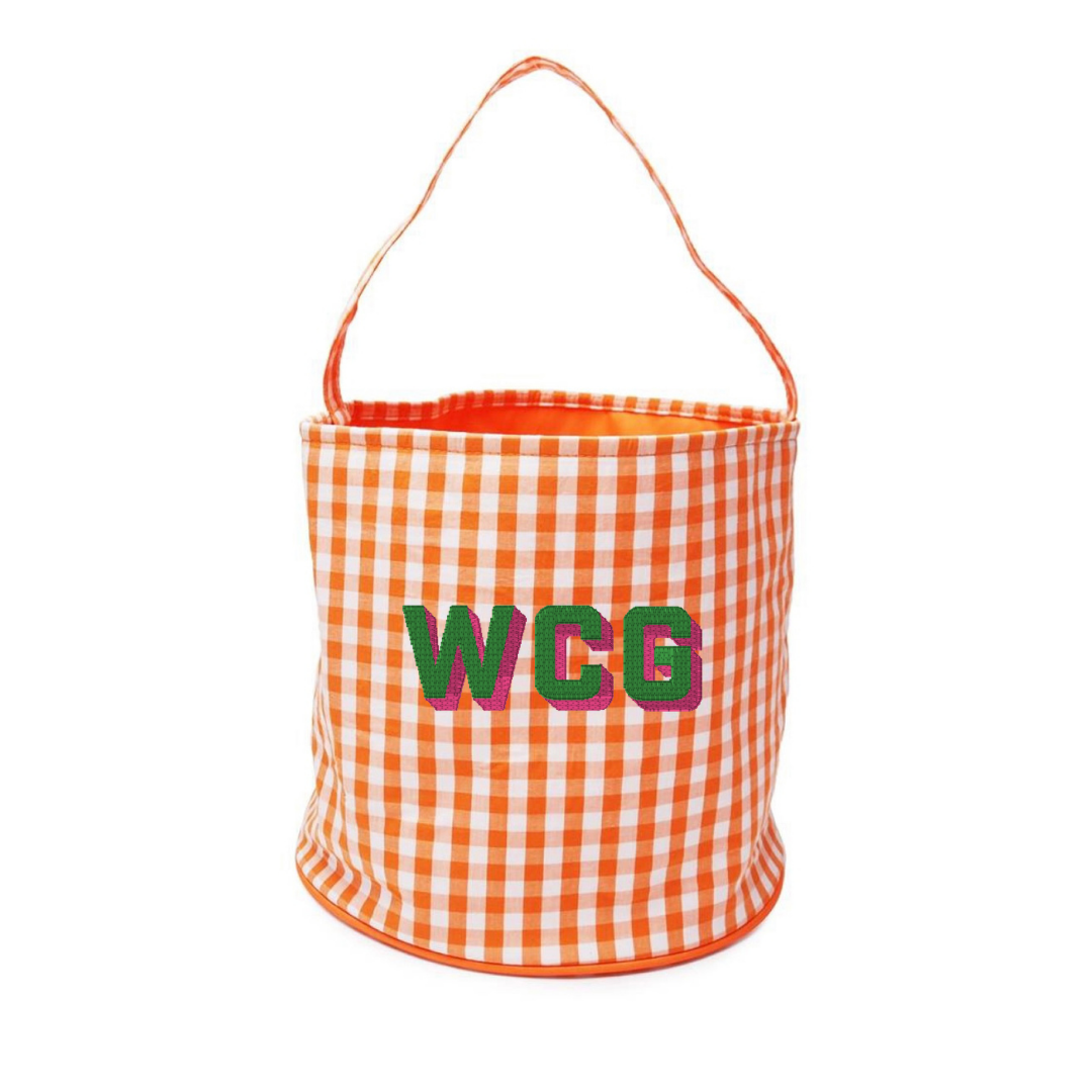 Orange Gingham Halloween Bucket Tote