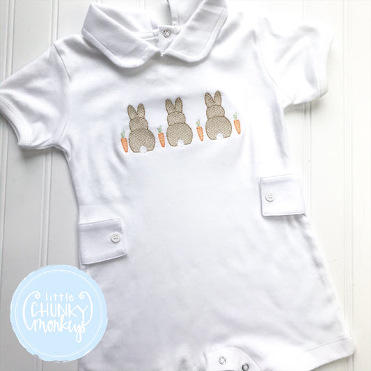 Boy Peter Pan Romper with Bunny Trio - 6-12m