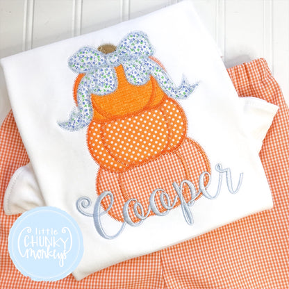 Girl outfit - Girl Fall Shirt - Applique Stacked Pumpkins with Bow