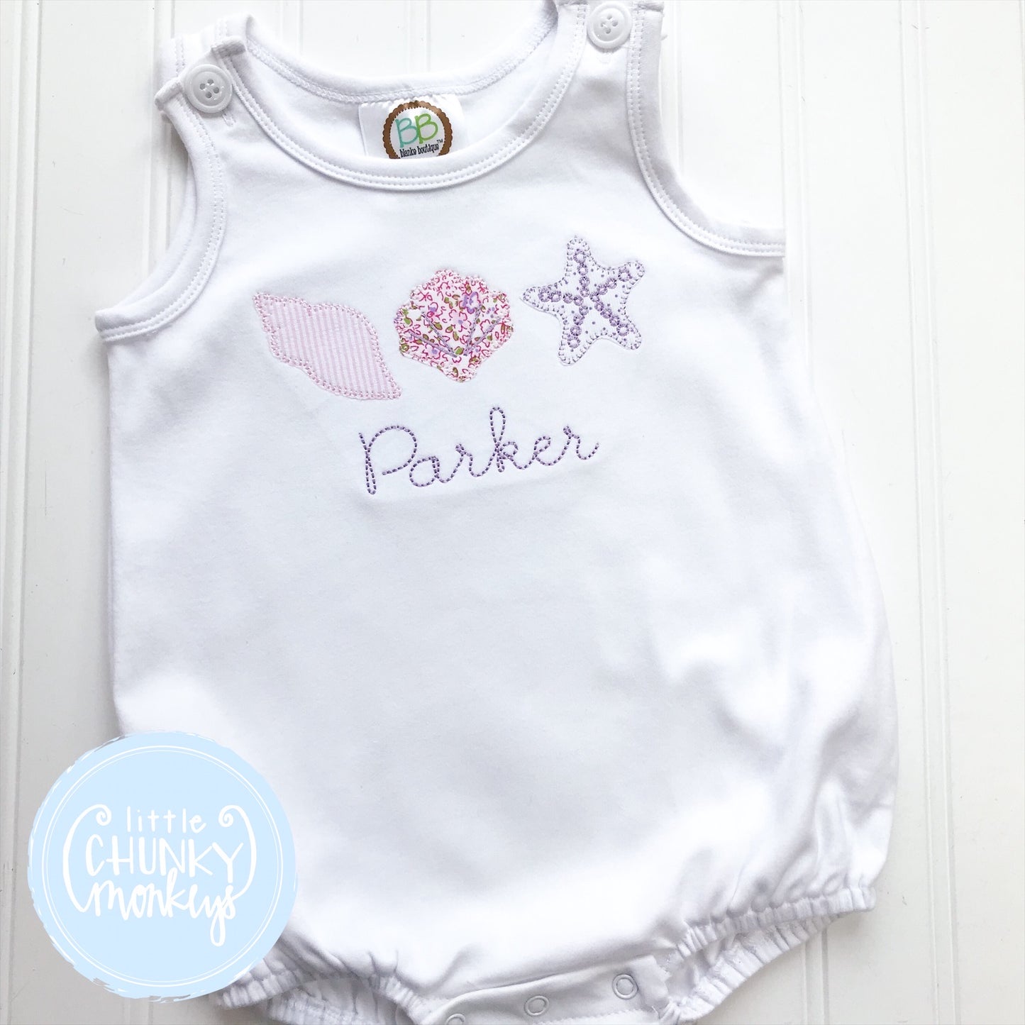 Sun Bubble - Applique Sea Shells on White Sun Bubble